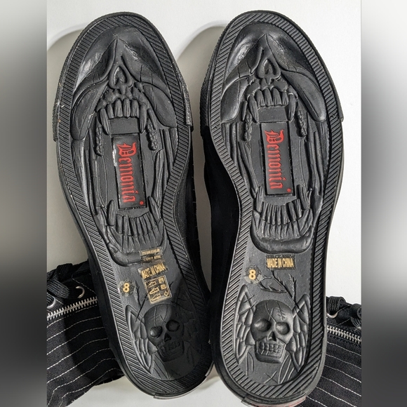 90s/2000 Vintage Demonia Deviant Hi Tops Black White Pinstripe Lace Up Boots - Picture 4 of 12